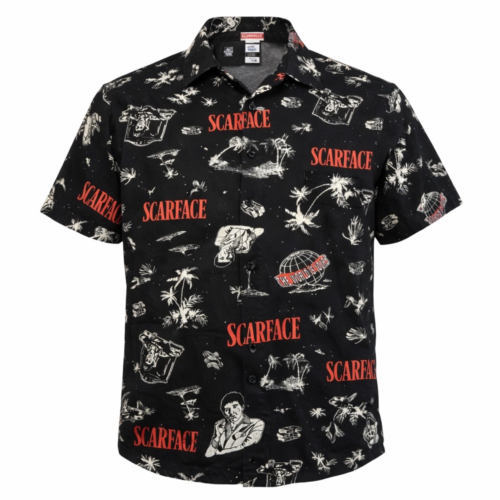 Scarface Button Up Shirt Small Black Tony Montana All Over Print